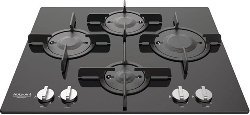 Hotpoint FTGHG 641 D/HA(BK) Piano Cottura a Gas 60 cm 4 Fuochi Direct Flame Vetro Nero Griglie in Ghisa